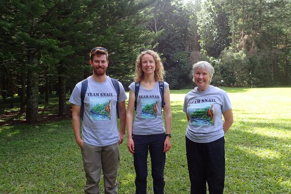 Image of Team Snail on Norfolk Island. Andrew Daly, Isabel Hyman and Mandy Reid on Norfolk Island.